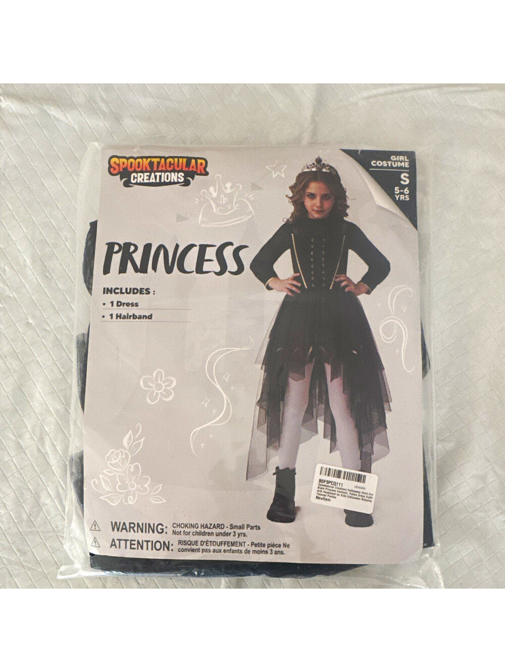 Spooktacular Creations Princess Costume Black Dress w/ Headband Size S 5-6yrs